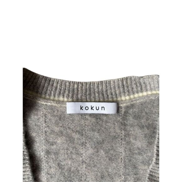 Kokun Cashmere Cardigan Size L Gray Button Front Pockets - Picture 3 of 10